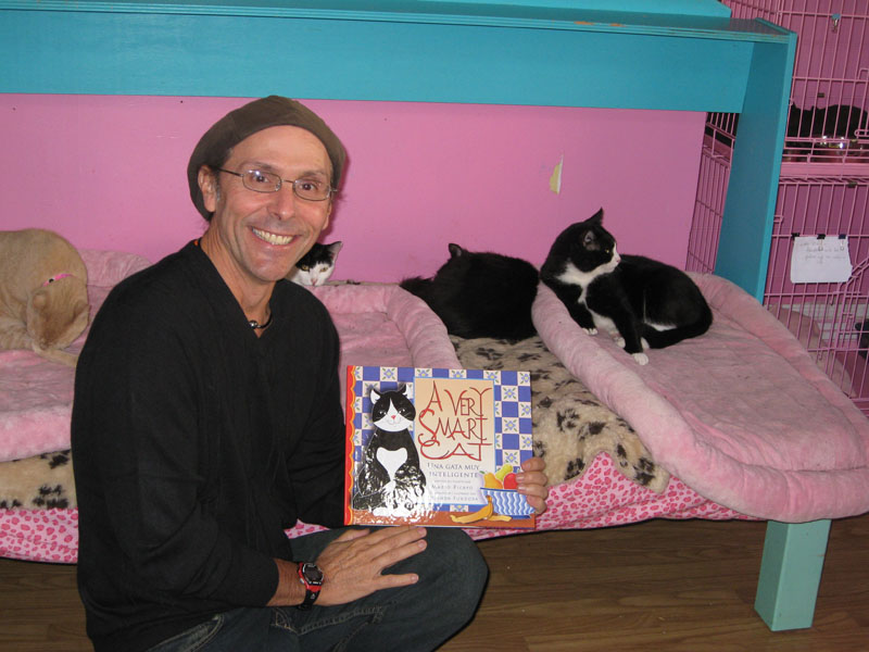 A Very Smart Cat’s author Mario Picayo with his creation, and friends.