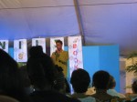 Poet Adrian Green of Barbados performs at the opening ceremony.