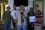Mario and Rafael pose with volunteers at the fort with fort Director Robert Rabín (center), founding member of the Committee for the Rescue and Development of Vieques